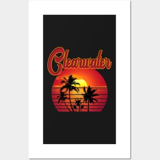 Clearwater Retro Vintage Sunset Beach Posters and Art